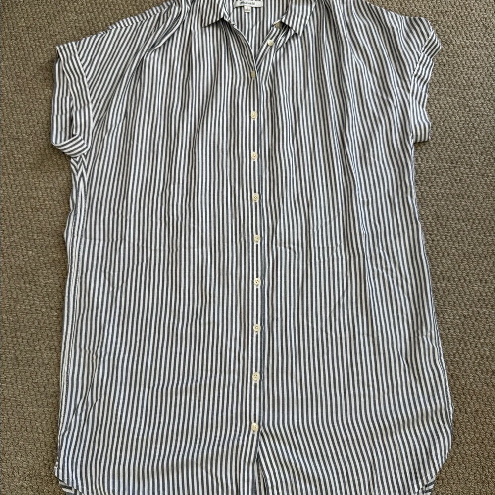 Madewell Navy and White Striped Casual Shirtdress